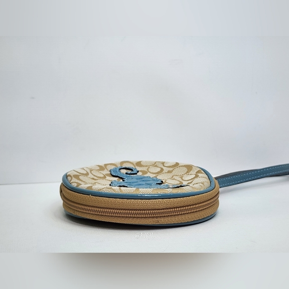 Coach Sea Horse Signature Coin Purse *Light Khaki/Blue* EUC - Picture 10 of 17